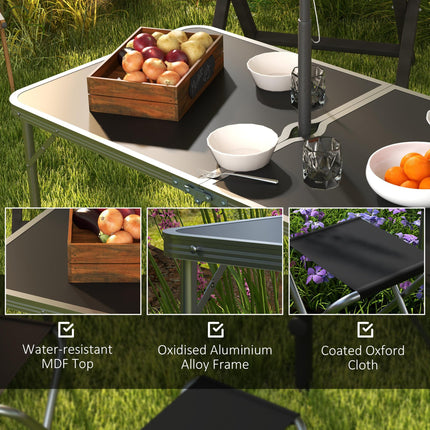 Foldable Aluminium Four-Person Picnic Set with Parasol Hole - Silver