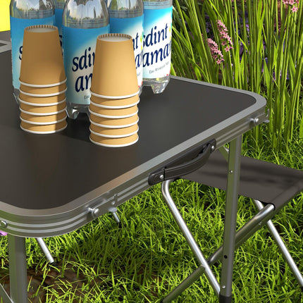 Foldable Aluminium Four-Person Picnic Set with Parasol Hole - Silver
