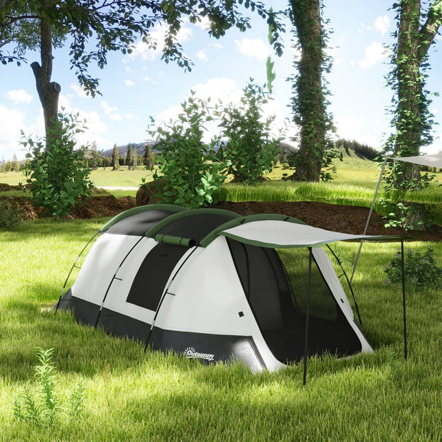 Three-Person Two-Room Camping Tent with Porch - Green