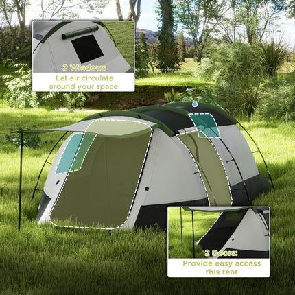 Three-Person Two-Room Camping Tent with Porch - Green