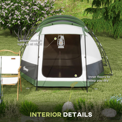 Three-Person Two-Room Camping Tent with Porch - Green