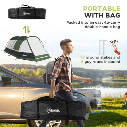 Three-Person Two-Room Camping Tent with Porch - Green