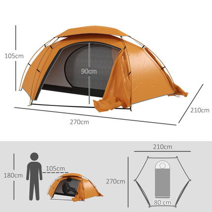 1-2 Man Aluminium Frame Camping Dome Tent with Rainfly - Orange