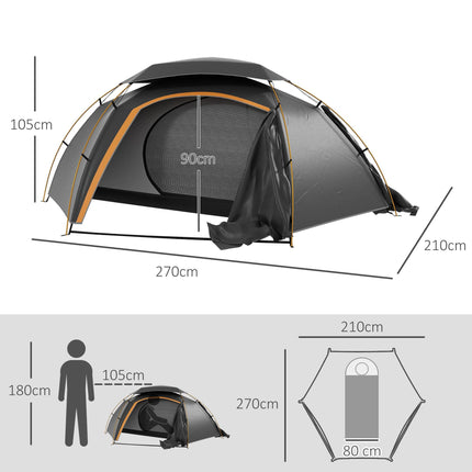 1-2 Man Aluminium Frame Camping Dome Tent with Rainfly - Grey