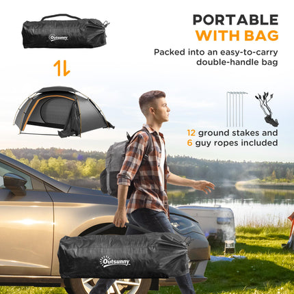 1-2 Man Aluminium Frame Camping Dome Tent with Rainfly - Grey
