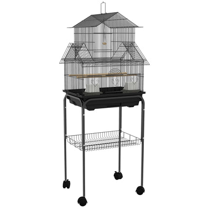 Metal Bird Cage for Finches, Canaries, Budgies with Swing, Perch, Food Container & Tray 50.5x40x63cm - Black