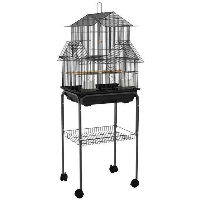 Metal Bird Cage for Finches, Canaries, Budgies with Swing, Perch, Food Container & Tray 50.5x40x63cm - Black
