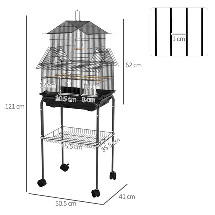 Metal Bird Cage for Finches, Canaries, Budgies with Swing, Perch, Food Container & Tray 50.5x40x63cm - Black