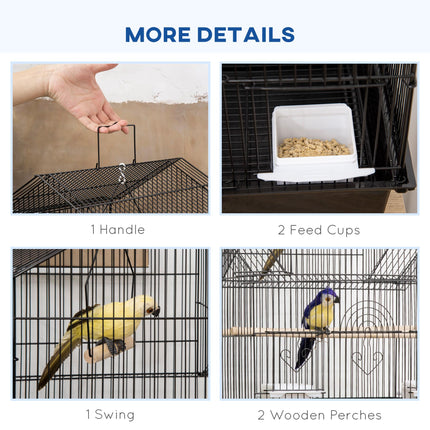 Metal Bird Cage for Finches, Canaries, Budgies with Swing, Perch, Food Container & Tray 50.5x40x63cm - Black