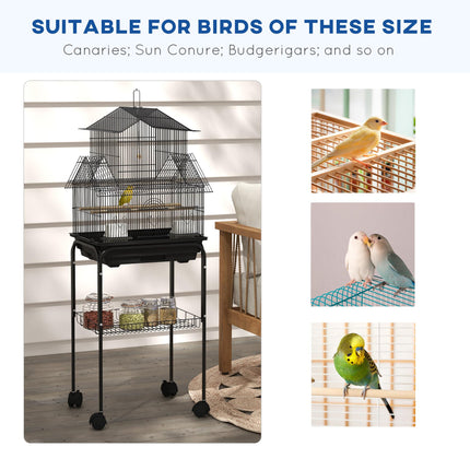 Metal Bird Cage for Finches, Canaries, Budgies with Swing, Perch, Food Container & Tray 50.5x40x63cm - Black