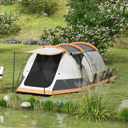 Three-Man Camping Tent with Two Rooms and Porch - Orange