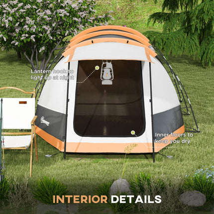 Three-Man Camping Tent with Two Rooms and Porch - Orange