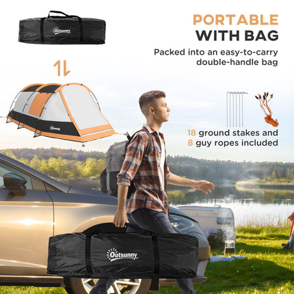 Three-Man Camping Tent with Two Rooms and Porch - Orange