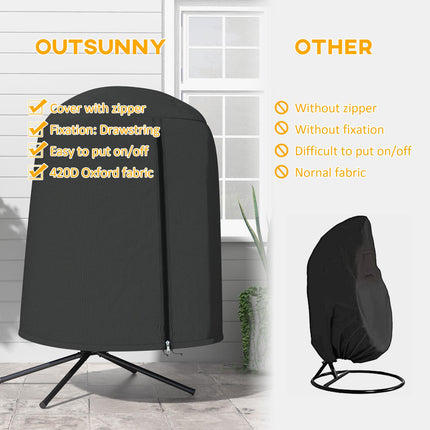 Waterproof Hanging Egg Chair Cover 190x128cm 420D Oxford Fabric - Black