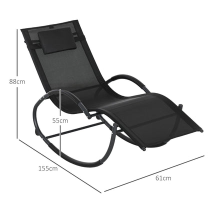 Steel Frame Zero Gravity Rocking Chair, with Pillow - Black