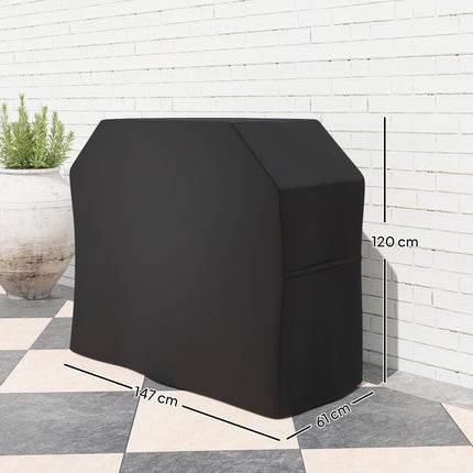 Large Weather-Resistant Waterproof BBQ Grill Cover for Rectangular Grills up to 145x55cm - Black
