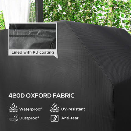 Large Weather-Resistant Waterproof BBQ Grill Cover for Rectangular Grills up to 145x55cm - Black