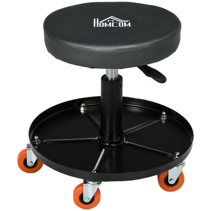 Pneumatic Adjustable Workshop Mechanic Stool with Tool Tray and Wheels - Black