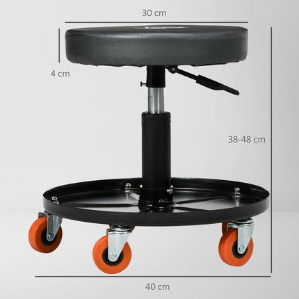 Pneumatic Adjustable Workshop Mechanic Stool with Tool Tray and Wheels - Black
