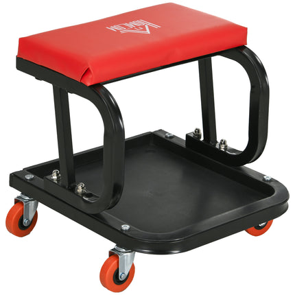 Rolling Workshop Mechanic Stool with 360° Swivel, Padded Seat & Tool Tray - Red