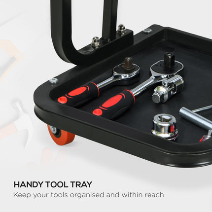 Rolling Workshop Mechanic Stool with 360° Swivel, Padded Seat & Tool Tray - Red