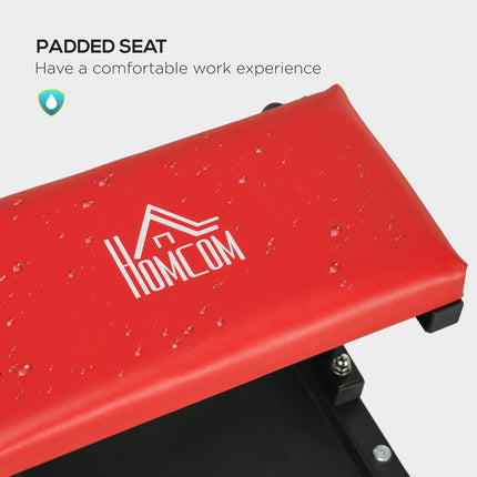 Rolling Workshop Mechanic Stool with 360° Swivel, Padded Seat & Tool Tray - Red