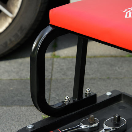 Rolling Workshop Mechanic Stool with 360° Swivel, Padded Seat & Tool Tray - Red