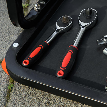 Rolling Workshop Mechanic Stool with 360° Swivel, Padded Seat & Tool Tray - Red