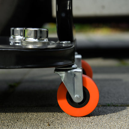 Rolling Workshop Mechanic Stool with 360° Swivel, Padded Seat & Tool Tray - Red