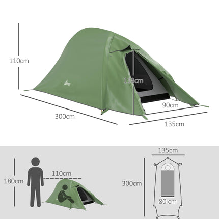 1-2 Man Waterproof Lightweight Double Layer Camping Tent - Green