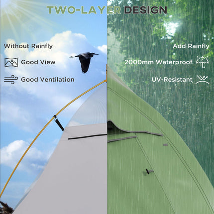 1-2 Man Waterproof Lightweight Double Layer Camping Tent - Green