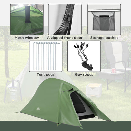 1-2 Man Waterproof Lightweight Double Layer Camping Tent - Green