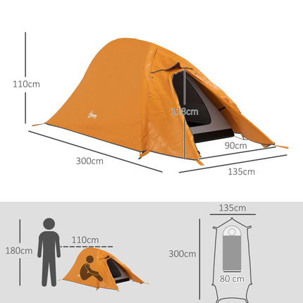 1-2 Man Double Layer Waterproof Lightweight Camping Tent - Orange