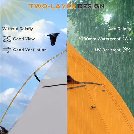 1-2 Man Double Layer Waterproof Lightweight Camping Tent - Orange