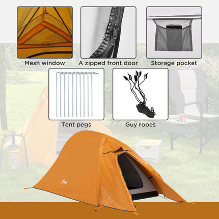 1-2 Man Double Layer Waterproof Lightweight Camping Tent - Orange