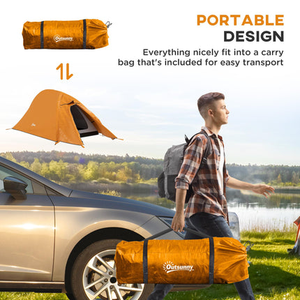 1-2 Man Double Layer Waterproof Lightweight Camping Tent - Orange