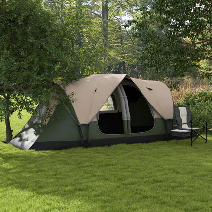 Waterproof Camping Tent for 6-8 People with Two-Room Layout - Dark Green