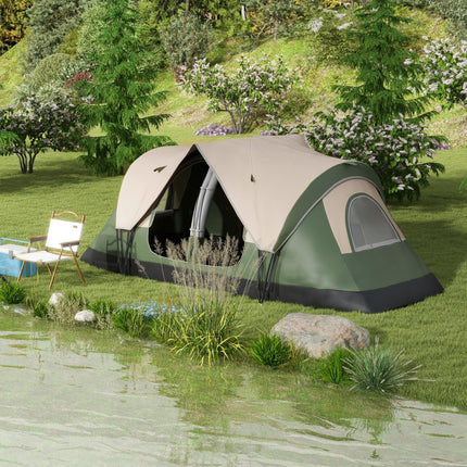 Waterproof Camping Tent for 6-8 People with Two-Room Layout - Dark Green