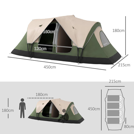 Waterproof Camping Tent for 6-8 People with Two-Room Layout - Dark Green