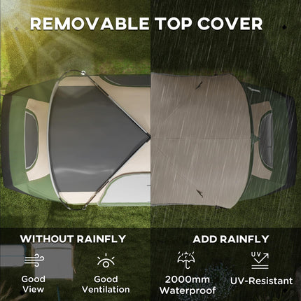 Waterproof Camping Tent for 6-8 People with Two-Room Layout - Dark Green
