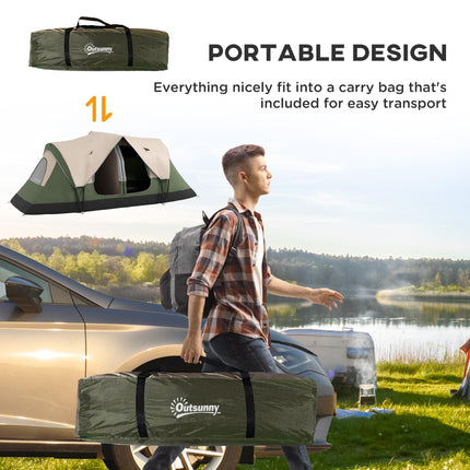 Waterproof Camping Tent for 6-8 People with Two-Room Layout - Dark Green