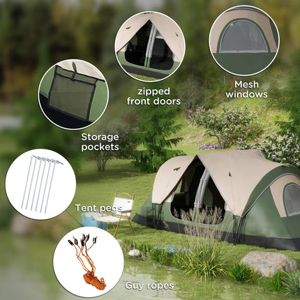 Waterproof Camping Tent for 6-8 People with Two-Room Layout - Dark Green