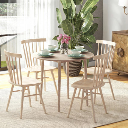 Folding Round Drop Leaf Dining Table with Wood Legs - Natural