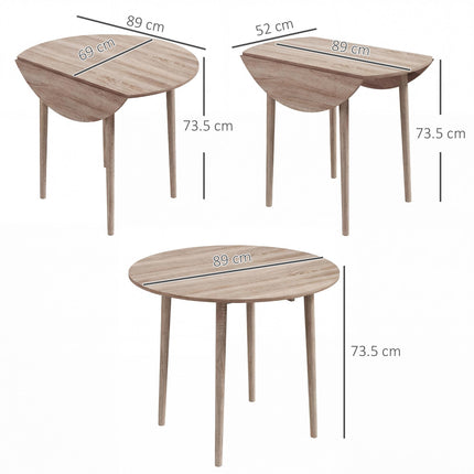 Folding Round Drop Leaf Dining Table with Wood Legs - Natural
