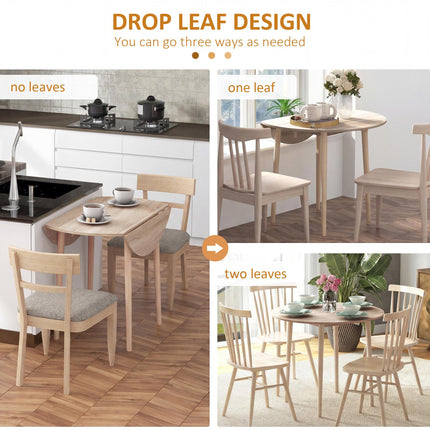 Folding Round Drop Leaf Dining Table with Wood Legs - Natural