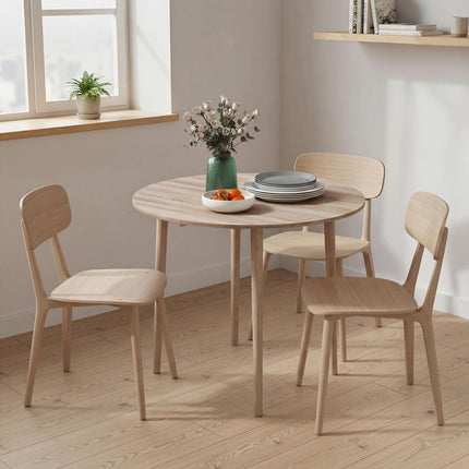 Folding Round Drop Leaf Dining Table with Wood Legs - Natural