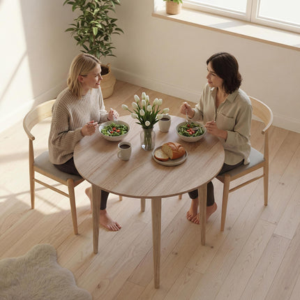 Folding Round Drop Leaf Dining Table with Wood Legs - Natural
