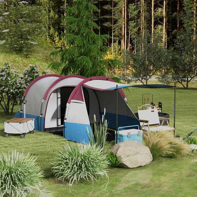 Large Waterproof Camping Tent with Bedroom and Living Area - Red