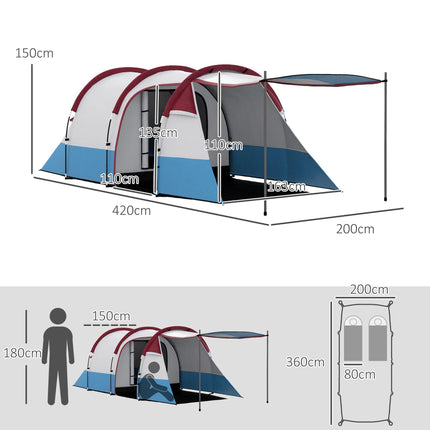 Large Waterproof Camping Tent with Bedroom and Living Area - Red