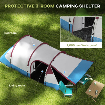 Large Waterproof Camping Tent with Bedroom and Living Area - Red